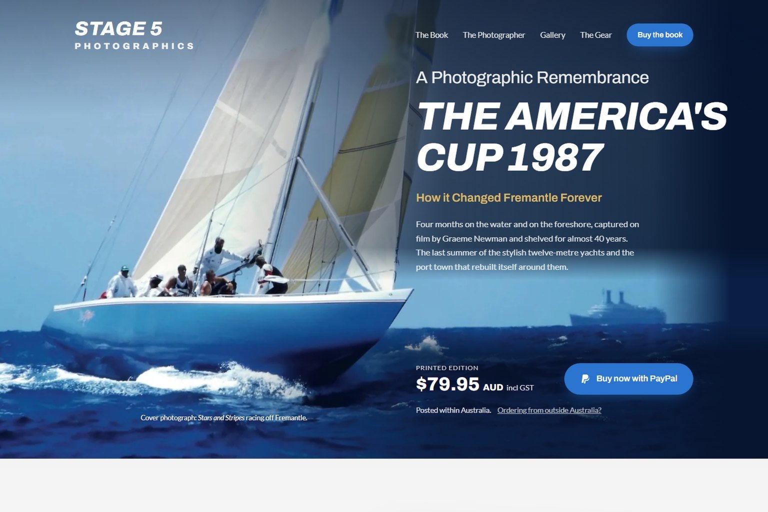 Stage 5 Photographics homepage — The America's Cup 1987 book, with price and PayPal checkout